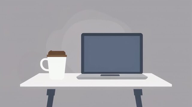 minimalist animation of a chair and laptop on a desk