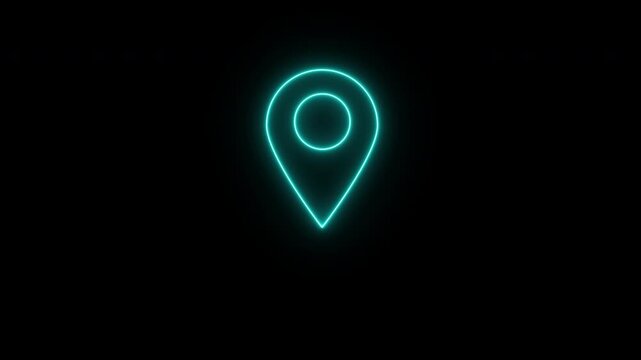 mark location pin map neon glow, tracking map pin icon animation for travel destination on transparent background, 4k video
