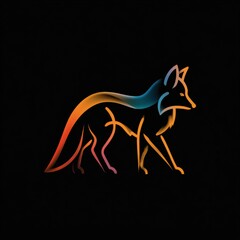 Naklejka premium A fox is presented as a monoline gradient design on a dark backdrop. The lines flow smoothly to form the shape of the animal.