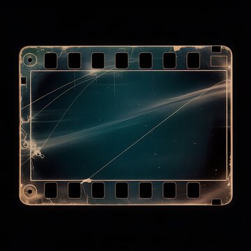 Old vintage 35mm film strip frame with scratches on a dark black background