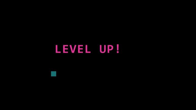 Level up text animation with retro pixel style for gaming and achievement concepts 4k pixel 8-bit