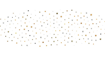 Festive golden star confetti scattered on a clean white background, perfect for holiday greetings and celebrations. Idea © vegefox.com