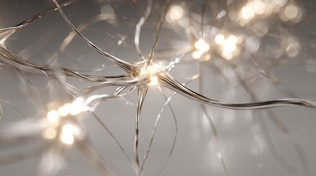 Interconnected networks of glowing filaments mimicking electrical pathways with bright sparks of illumination