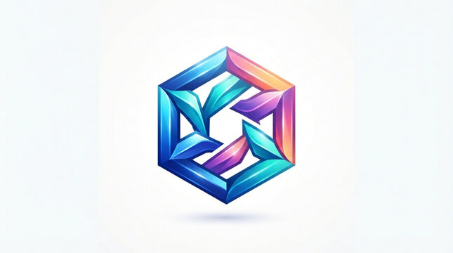 Abstract hexagon logo icon with gradient 3D geometric shape for modern technology branding.