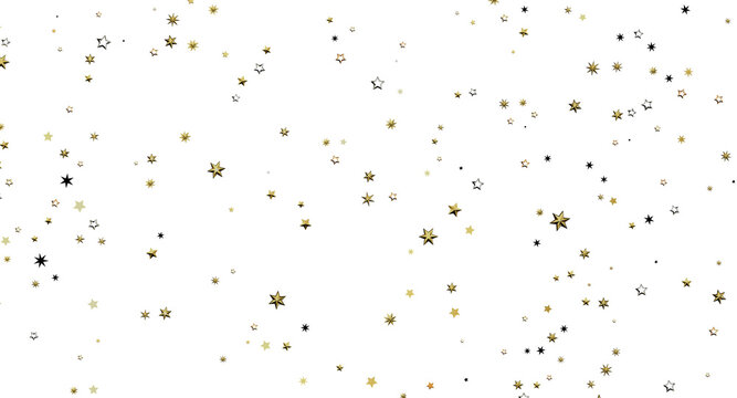 Golden stars confetti on white background. Perfect for celebratory events, holiday designs, and festive backdrops. Use f