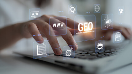 Obraz premium Person Typing on Laptop with Digital Interface Representing Technology, AI, Data, and Online Navigation Concepts for Stock Photography. Glyphic.