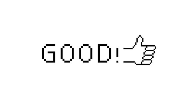 Retro Pixel Thumbs Up Animation - Good Job Text, 8-Bit Video Game Style