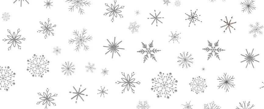 Seamless winter pattern with delicate silver snowflakes on a white background