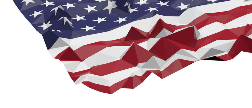 Dynamic low poly geometric surface abstractly representing the American flag