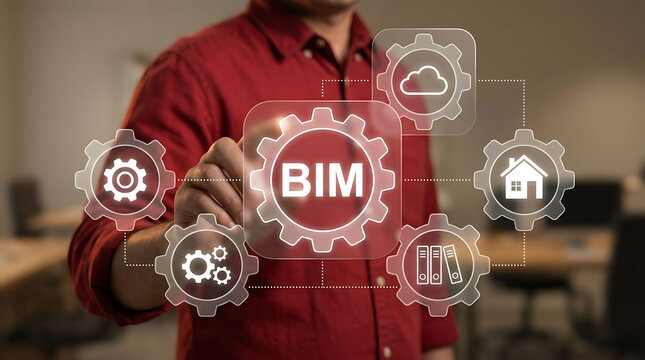 Engineer touching BIM building information modeling digital interface icon