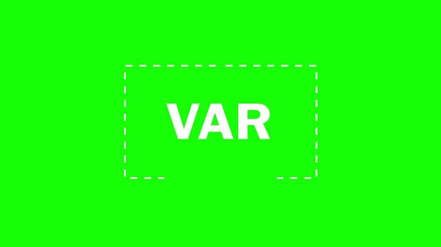 VAR animation for football matches, instant replay screen with dashed lines, suitable for reviewing referee decisions during the game, green background, 4K video.