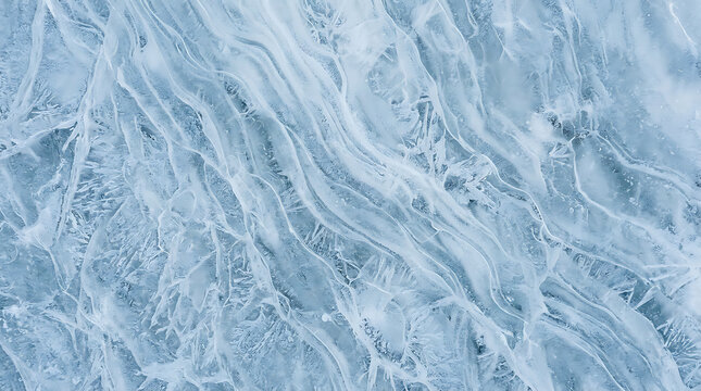 Abstract icy texture with intricate frost patterns and fluid icy formations on a frozen surface