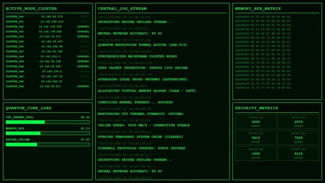 Hacker Terminal Matrix Green Code Interface.