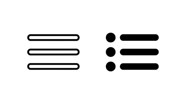 Hamburger and bulleted list menu icons isolated on transparent background