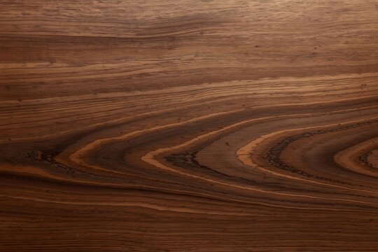 Close up of luxury dark walnut wood panel with flowing grain and natural organic imperfections.