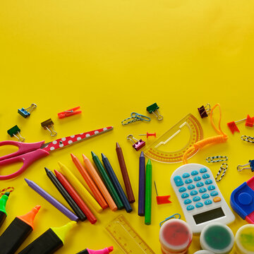 Bright Back To School Concept With Various Stationery Items