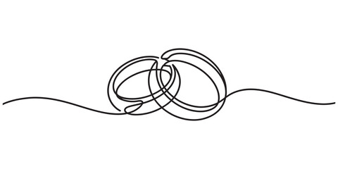 Obraz premium Continuous line drawing of two wedding rings