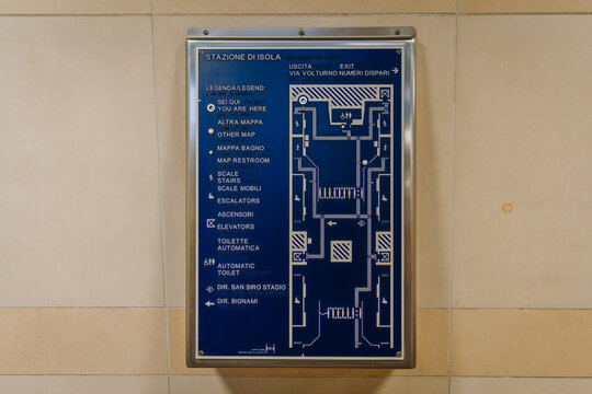 Map of Stazione di Isola subway station in Milan, Italy, showing layout, exits, and facilities for passenger navigation