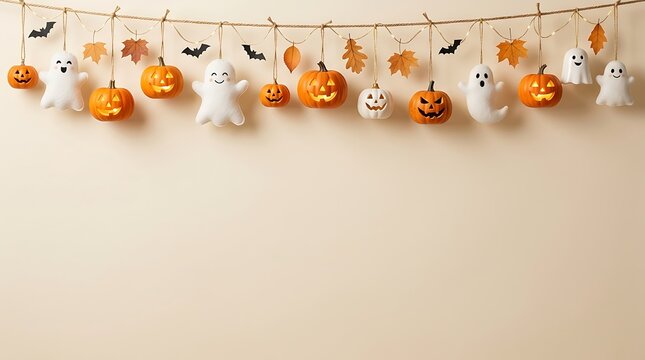 A delightful and spooky halloween scene featuring an array of charming ghosts and illuminated jack o' lanterns creating a festive and whimsical atmosphere for