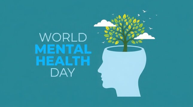 World mental health day concept with tree growing from human head