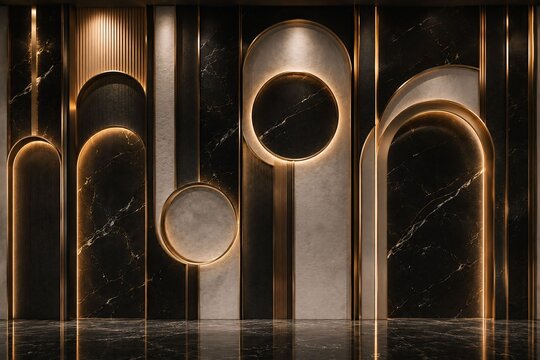 Onyx Black and Gold Luxury 3D Portal Wall with Illuminated Arches