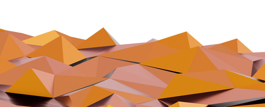 Warm orange and peach low poly geometric abstract background with black copy space.