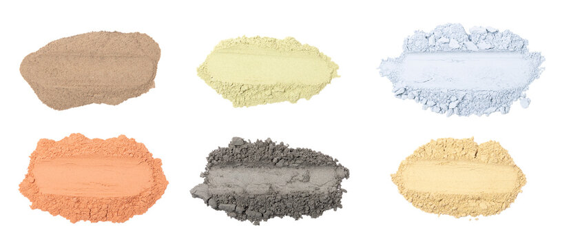 Natural dry clay face mask powder isolated on white background. cosmetic mineral clay for skincare. Spa beauty treatment, organic facial mask ingredient, cleansing and detox cosmetic product.