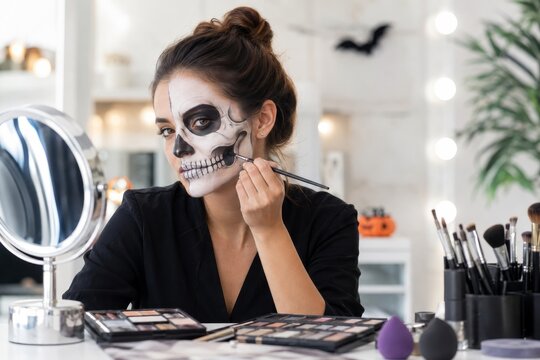 Halloween makeup tutorial with skull face paint design