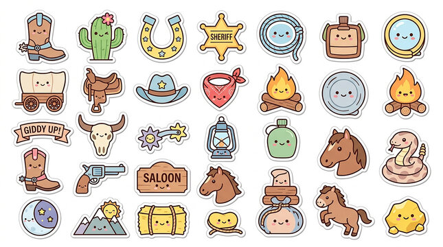 Cute wild west cowboy sticker set collection