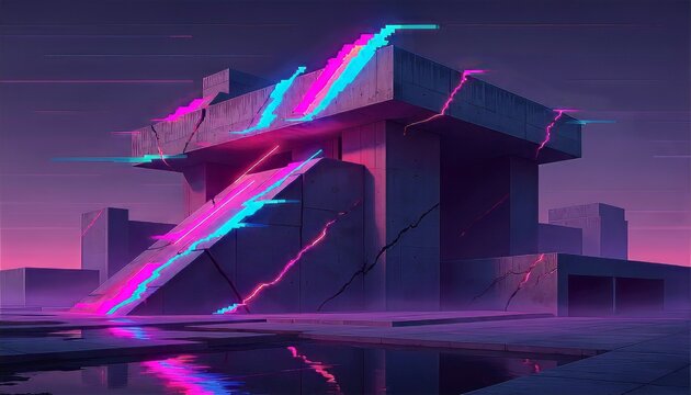 Neon cyberpunk futuristic mega-cityscape architecture at twilight glow