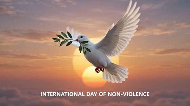 White Dove Carrying Olive Branch for Peace and Nonviolence Messages 4K