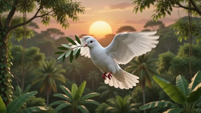 White Dove Carrying Olive Branch for Peace and Nonviolence Messages 4K