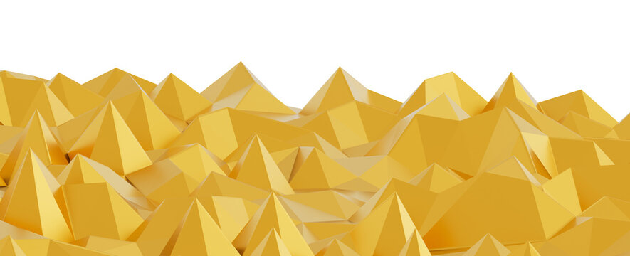 Vibrant golden abstract landscape of geometric mountains creating a dynamic.