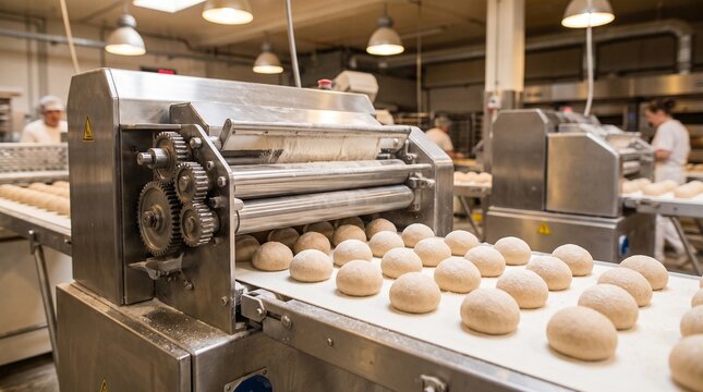 Industrial bread dough machine in a modern bakery factory