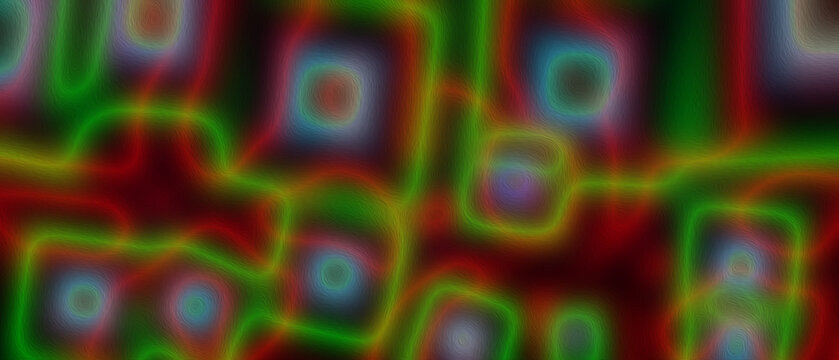 Abstract neon light pattern with blurred rectangles and looping lines lights