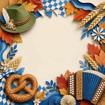 Bavarian Festival Social Media Background in Paper Cut Style