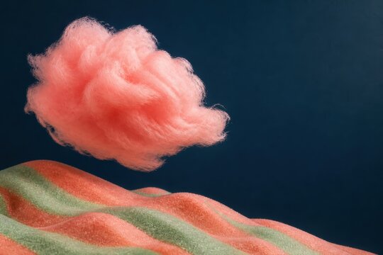 Spun Sugar Cloud over Pastel Candy Wave 3D Render