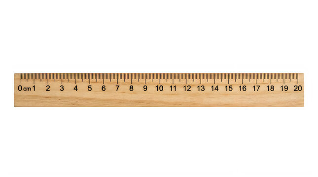 Wooden ruler with metric scale isolated on white background for school and office work.