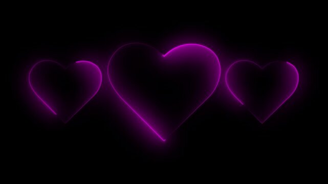 4K UltraHD loop-able beating 3 heart icon. NEON coloring animation