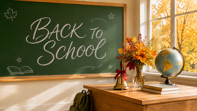 Back to School Classroom with Chalkboard and Autumn Decor