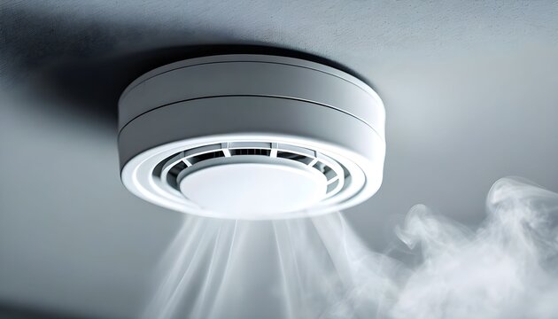 Smoke detector in action, emitting a protective mist