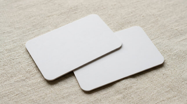 Minimalist white blank cards neatly stacked on light wooden surface