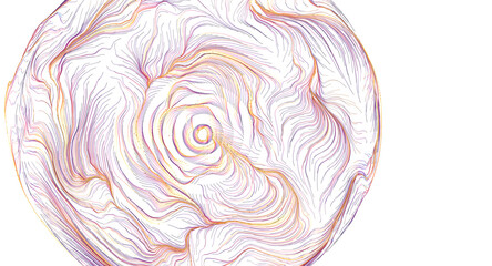 Fototapeta premium Detailed abstract image with swirling lines in purple and yellow on white background.