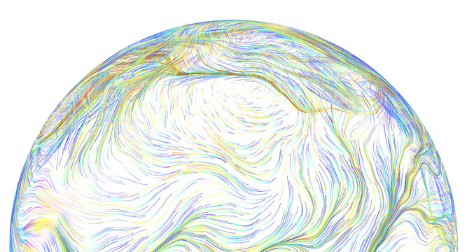Dynamic abstract colorful streamlines flowing and swirling on a white background