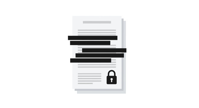 Redacted Confidential Document Illustration with Padlock Icon, Data Privacy and Security Concept Vector