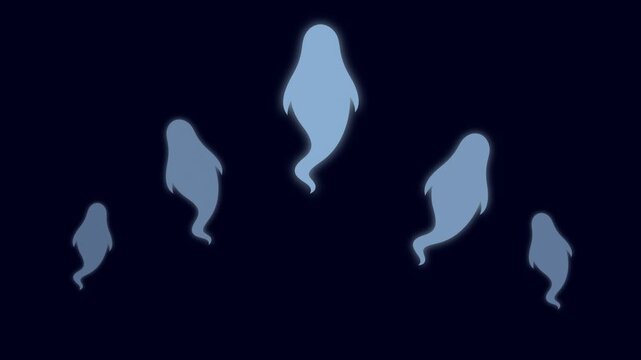 Animated glowing blue ghosts floating upward against dark night background