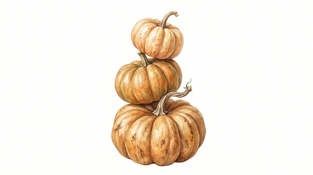 Stacked Watercolor Pumpkins Isolated on White Background Autumn Harvest Illustration