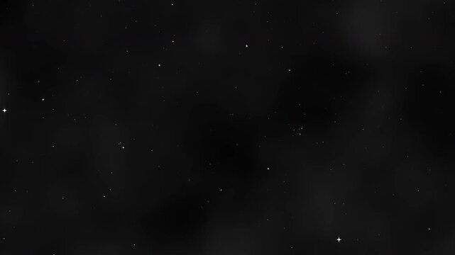 Dark black smoky texture with subtle cloudy shadows and scattered tiny star-like particles creates a mysterious cosmic atmosphere