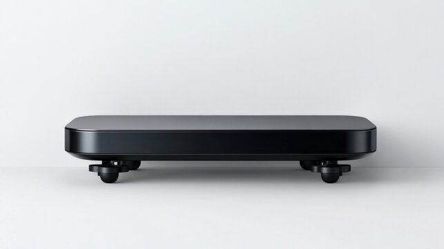 Modern black coffee table with wheels on a white background.