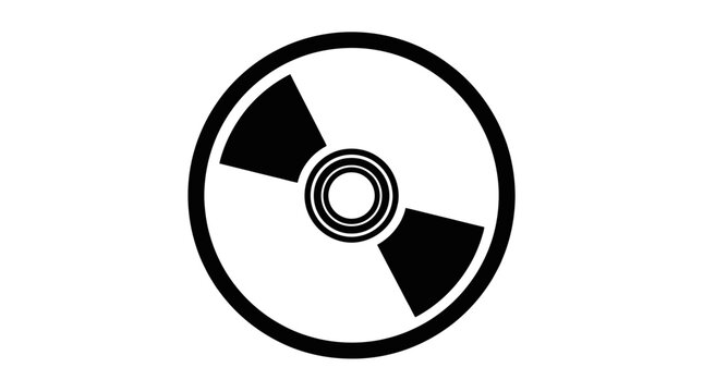 Minimalist black and white compact disc icon vector graphic showing a simple circular storage media design